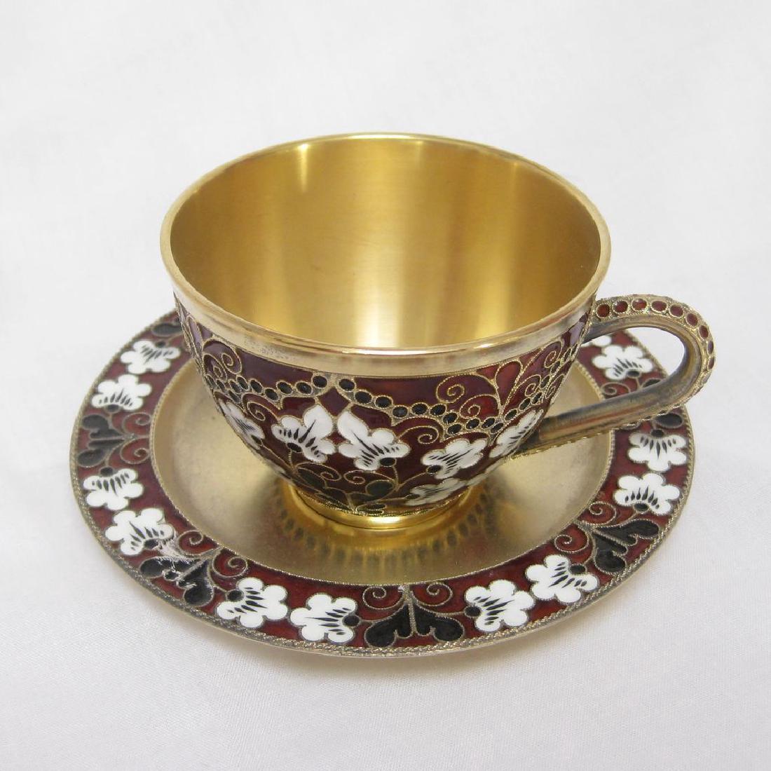 Soviet Russian 916 Gilt Silver Enamel Teacup, 1958 (1 of 8)