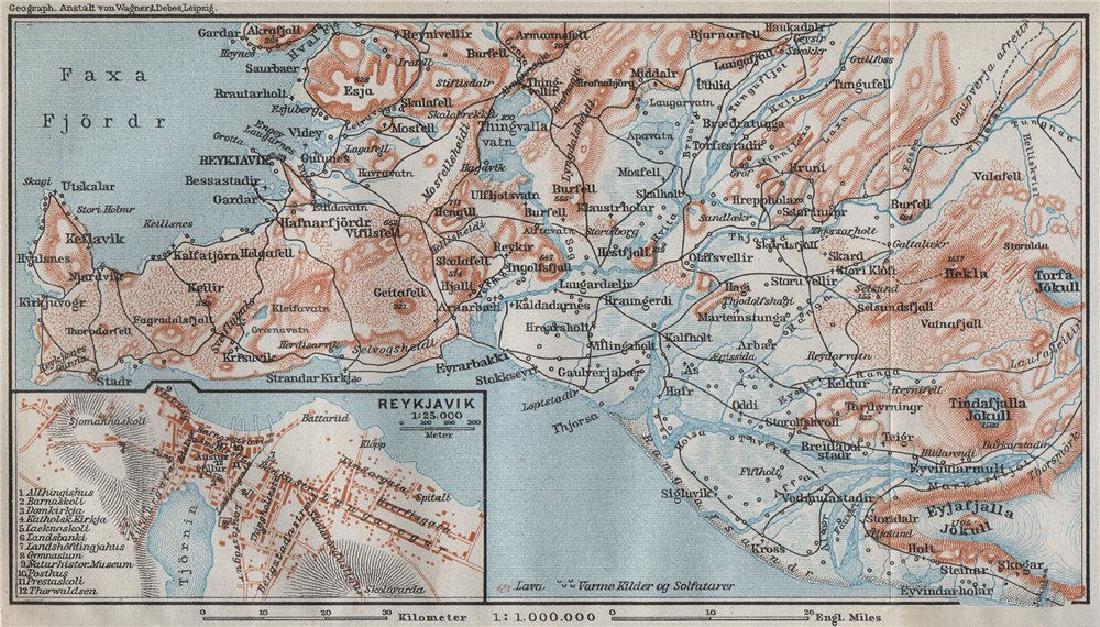 Baedeker: Map of Reykjavik, Iceland, 1909 (1 of 2)