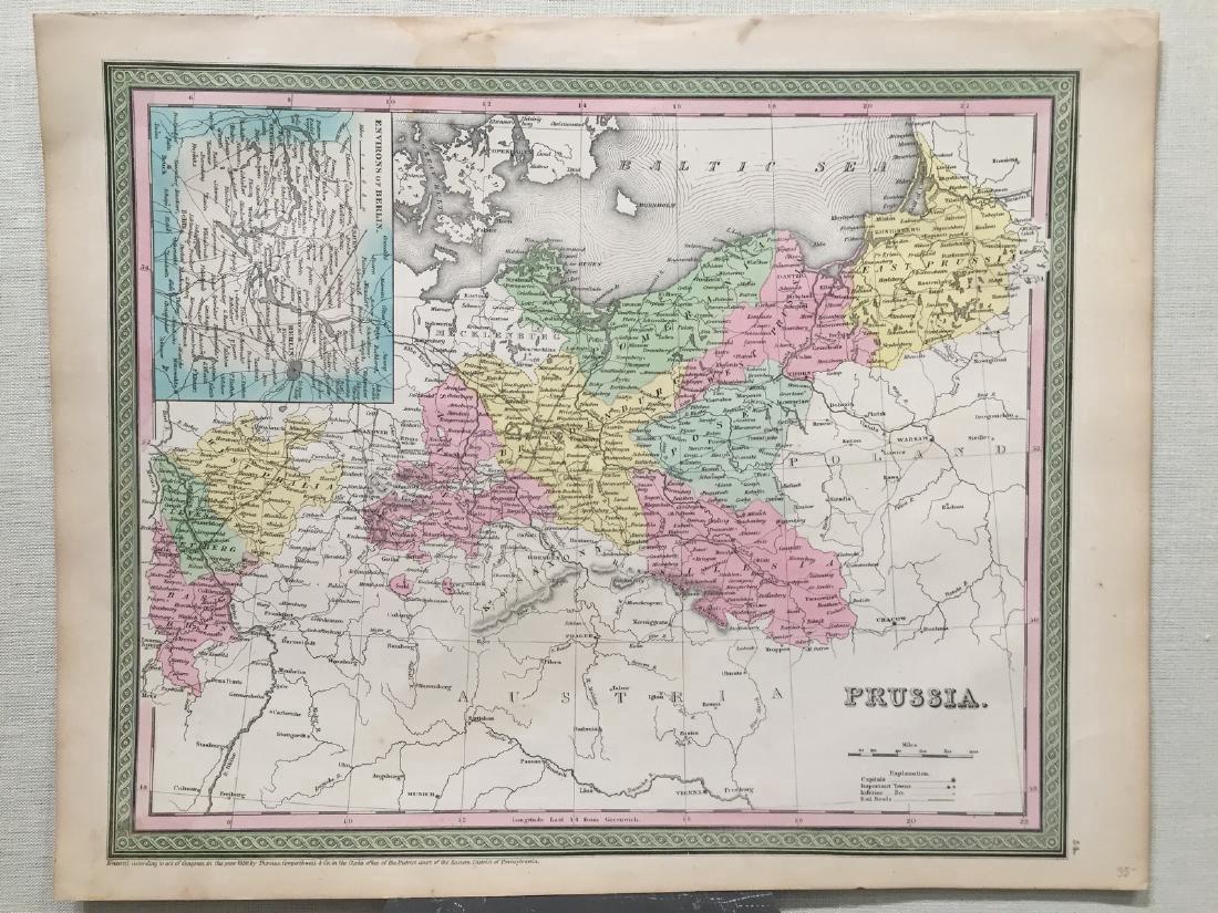 Cowperthwait: Map of Prussia, 1850: Title: Map of Prussia by Thomas Cowperthwait Date: c 1850 Dimensions (inches): 17 x 13.5 Medium: Hand Colored Lithograph Condition: Good Condition Please note that this lot has a confidential reserve.