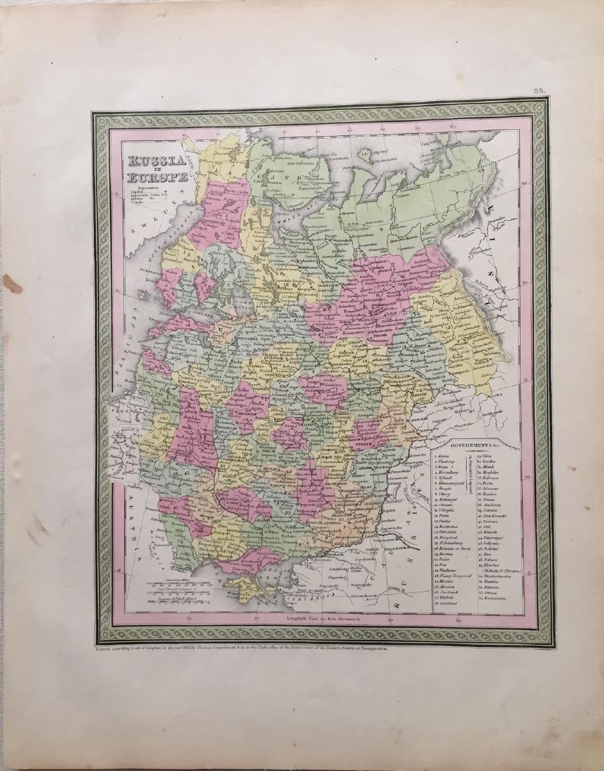 Cowperthwait: Map of Russia in Europe, 1850: Title: Map of Russia in Europe by Thomas Cowperthwait Date: c 1850 Dimensions (inches): 13.6 x 17.2 Medium: Hand Colored Lithograph Condition: Good Condition Please note that this lot has a confidenti