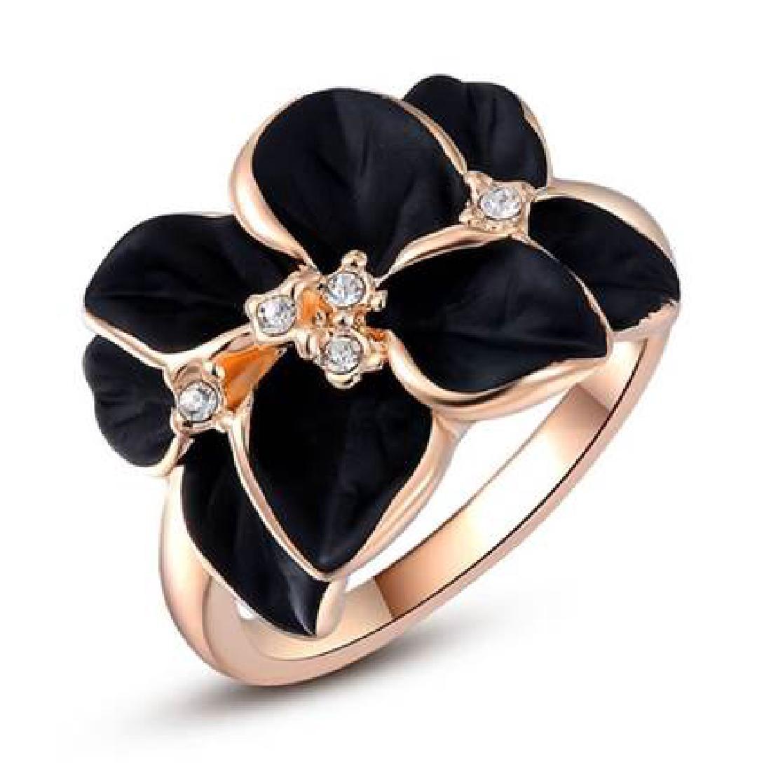 18kt Rose Gold Plate & Black Enamel Flower Ring (1 of 1)