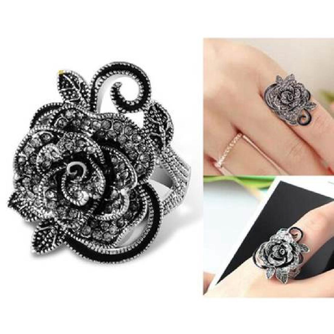 Silver Plate Rose Motif Statement Ring (1 of 1)