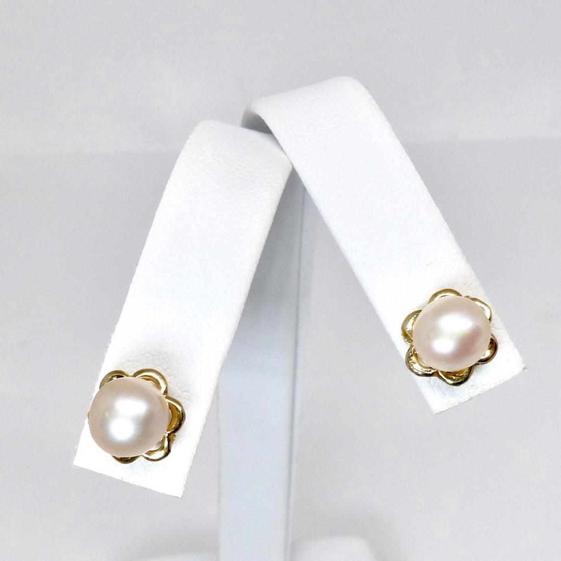 Estate Large Pearl 14k Gold Stud Earrings (1 of 4)