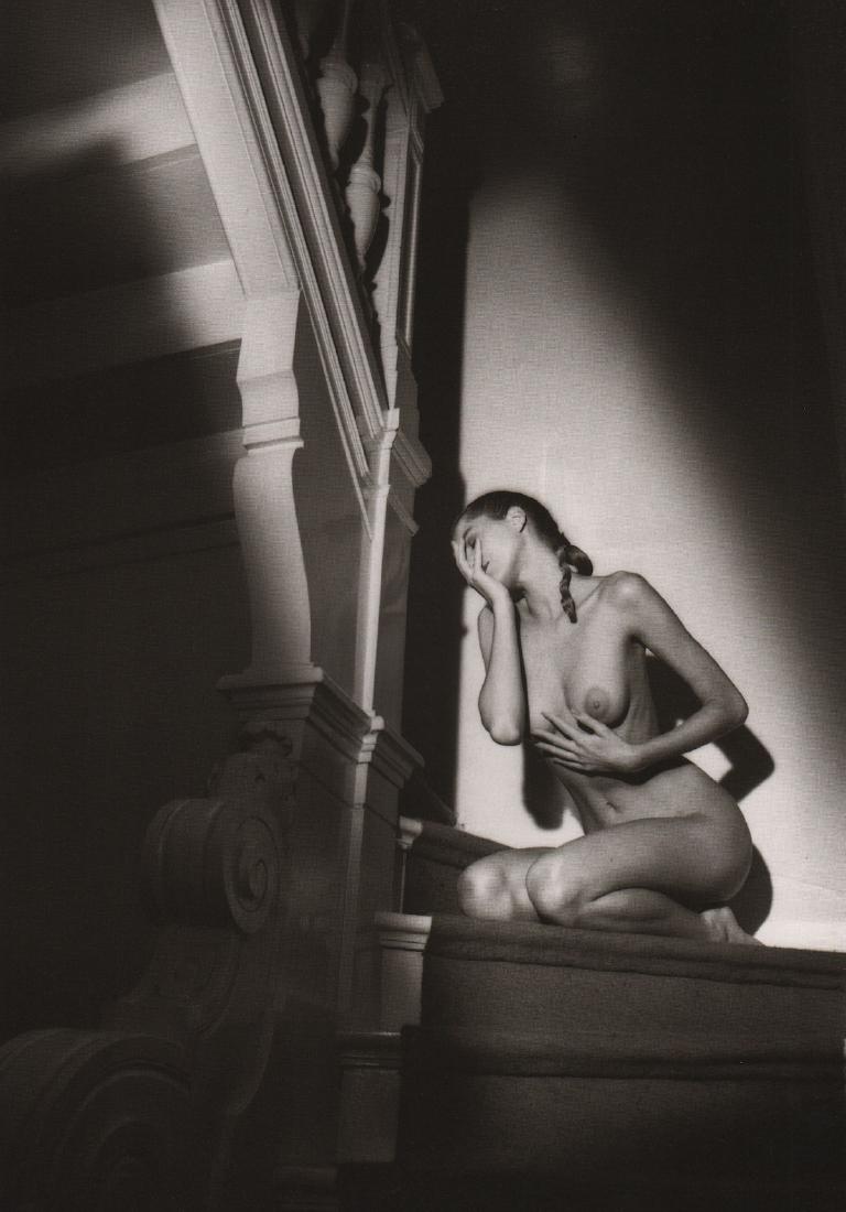 JEANLOUP SIEFF - Nude on Stairs Paris 1987: Artist: JEANLOUP SIEFF Print Title: Nude on Stairs Paris 1987 Printing Date: 1992 Medium: Glossy PhotoLitho Poster Printer: Taschen (German printers) Image Size: 12" x 16.75" Jeanloup Sieff (1933-2000