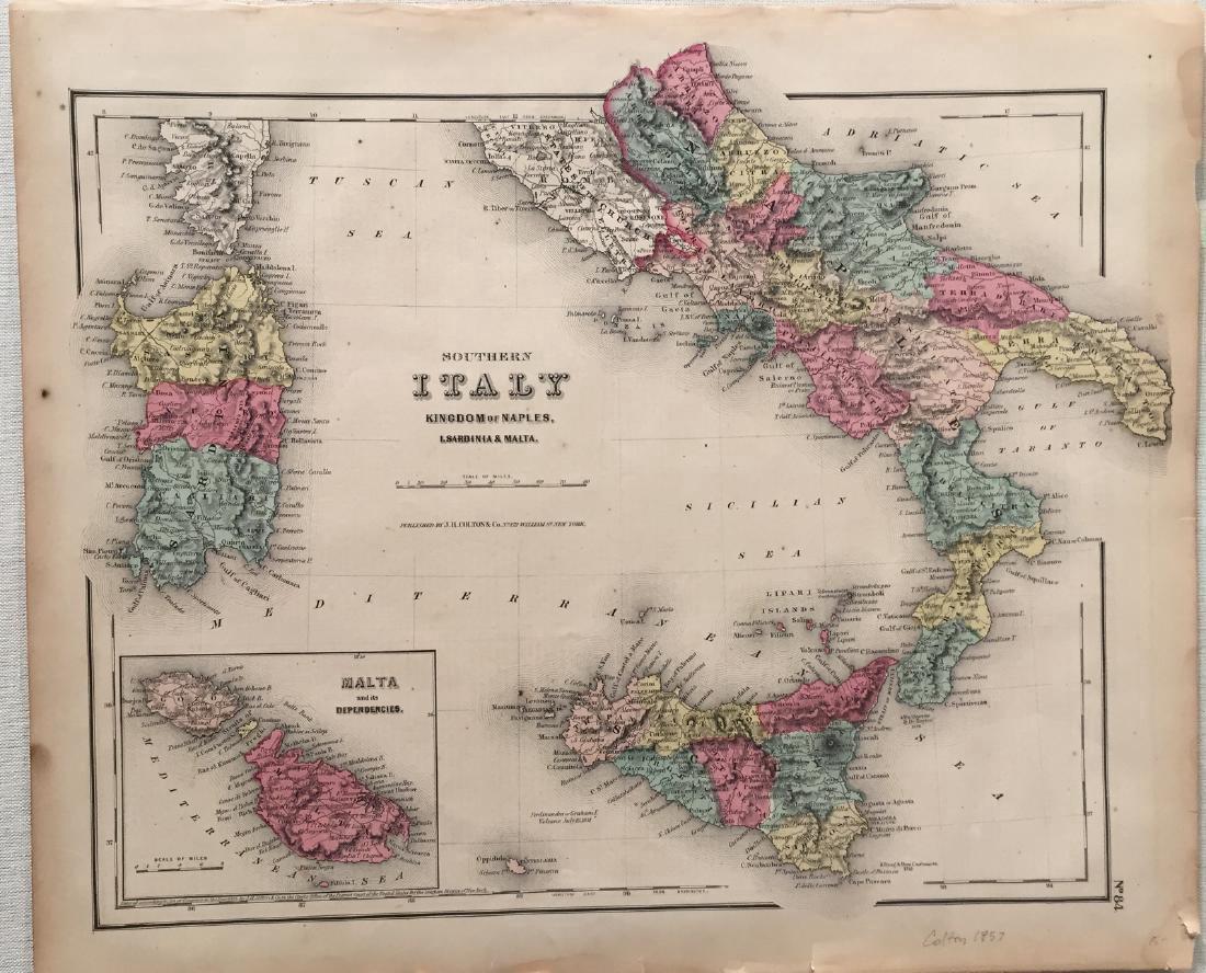 Colton: Antique Map of Southern Italy, 1857 (1 of 1)