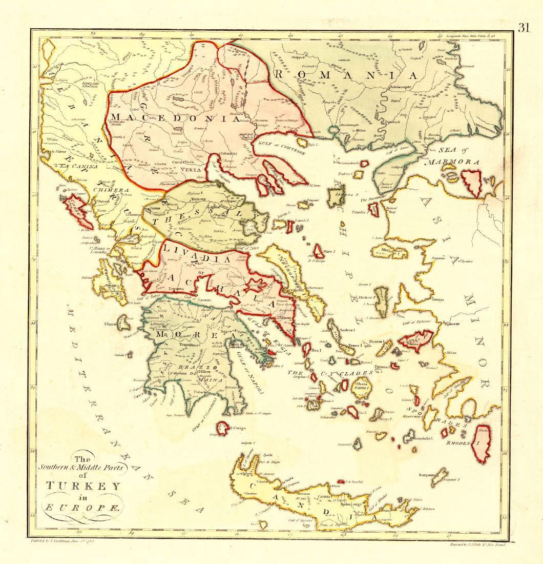 Neele: Antique Map of Turkey in Europe, 1783: Map: The Southern & Middle Parts of Turkey in Europe. Publication Date: 1783-06-01 Authors: T. STACKHOUSE, NEELE, S. J. Publisher: T. STACKHOUSE Size: Quarto – 15.00 H x 14.25 W Inches Outline map o