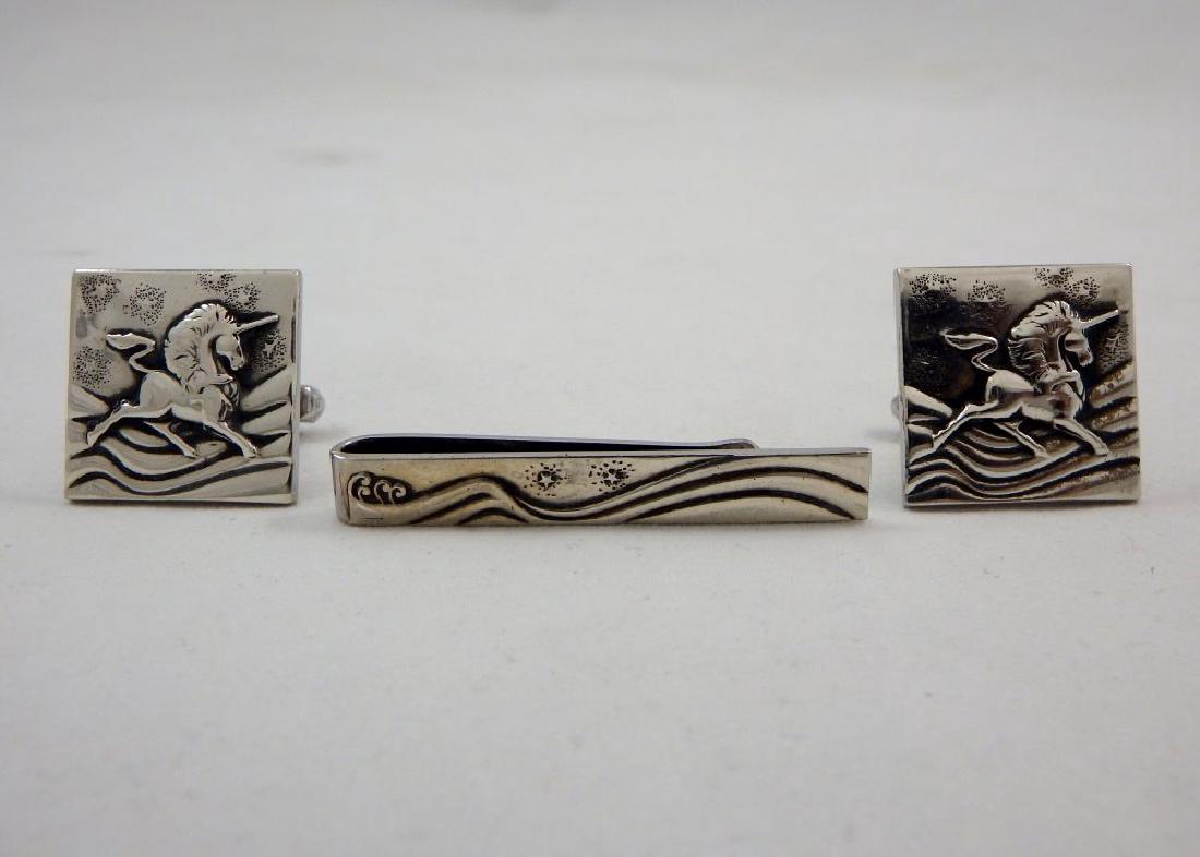 Vintage Sterling Silver Cufflinks With Tie Clip (1 of 3)