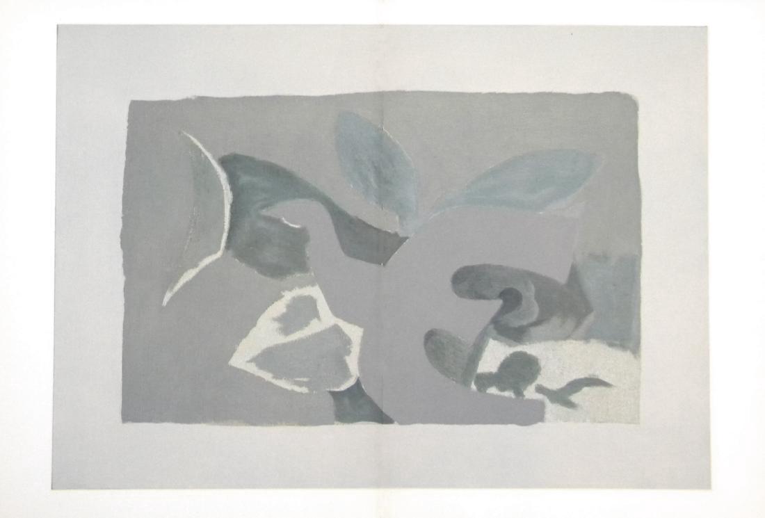 George Braque - Oiseau - Offset Lithograph: This offset lithograph was issued in 1967; Published by Maeght for the deluxe art revue Derriere le Miroir Sheet size 15 x 22. Fold as issued. Quite often these had either text or other images on the 