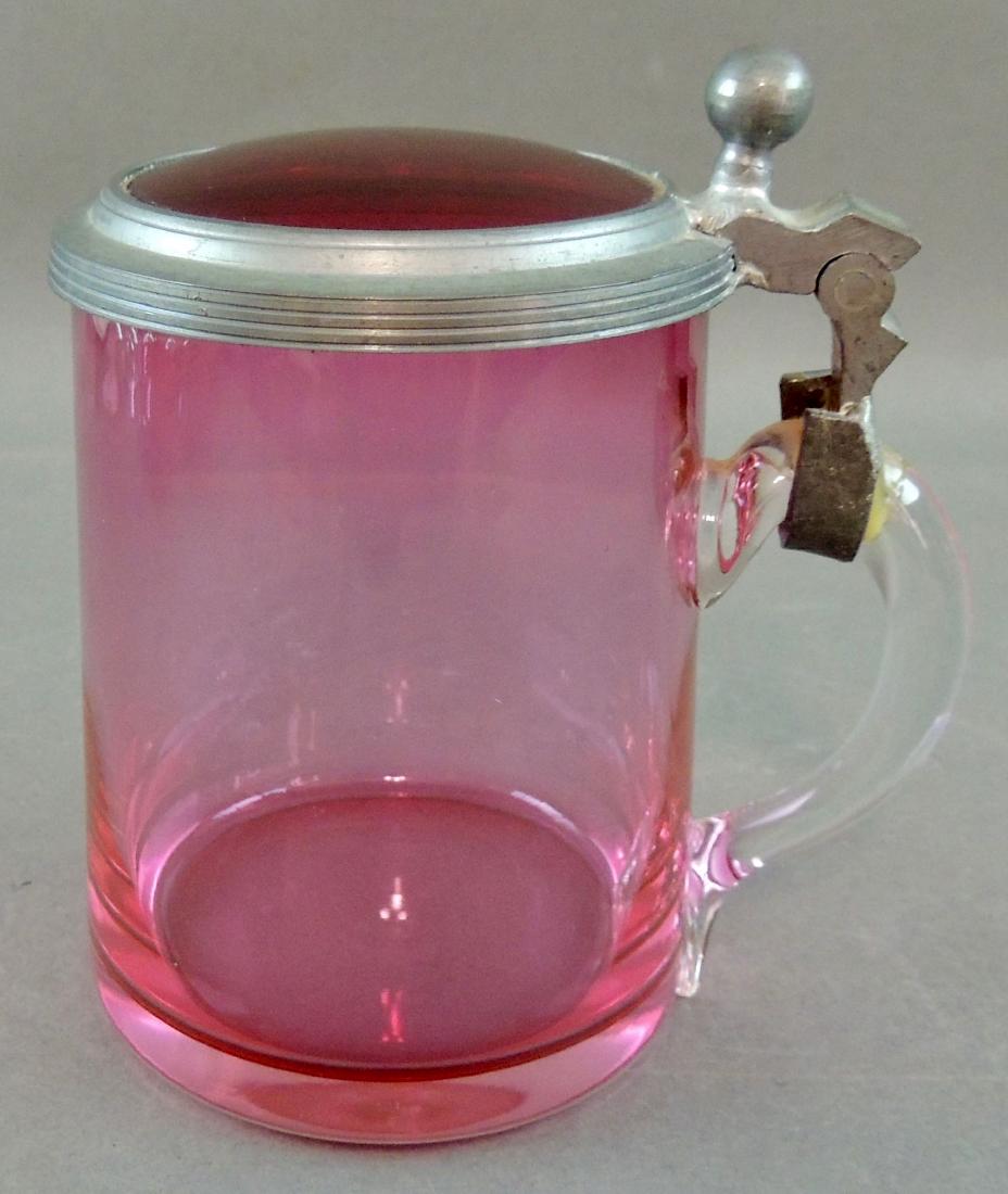 Antique Cranberry Glass Pewter Lidded Beer Stein (1 of 7)