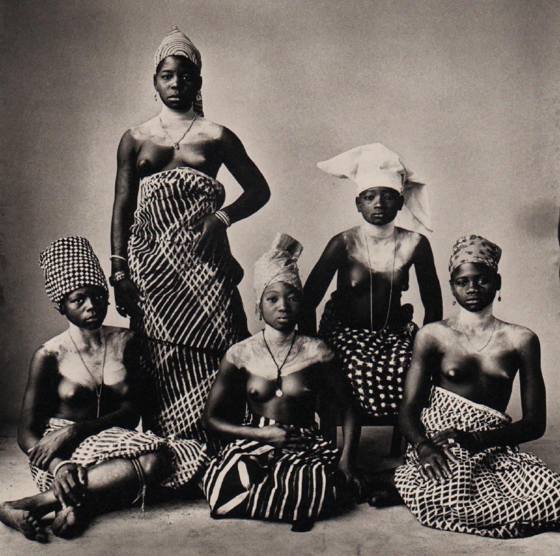 IRVING PENN - Five Girls, Dahomey, 1967: Artist: IRVING PENN Print Title: Five Girls, Dahomey, 1967 Medium: quad-tone Photoengraving Printed 1991 in the US Image size (inches) approx. 7 x 7" Irving Penn was an American photographer known for