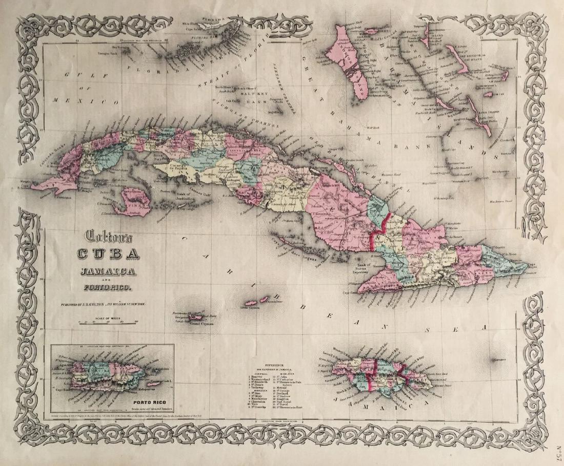 Colton: Antique Map of Cuba Jamaica Puerto Rico, 1855 (1 of 1)