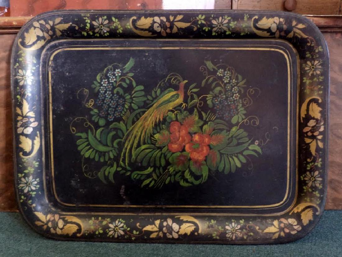 1870's Large Hand Painted Tin Tole Tray (1 of 5)