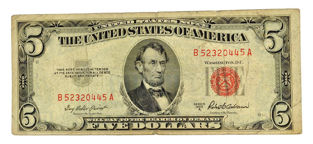 Rare 1953 $5 U.S. Red Seal Note (1 of 2)