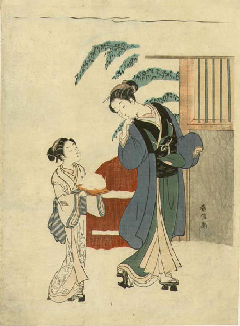 Suzuki Harunobu Young Woman Japanese Woodblock Print (1 of 2)