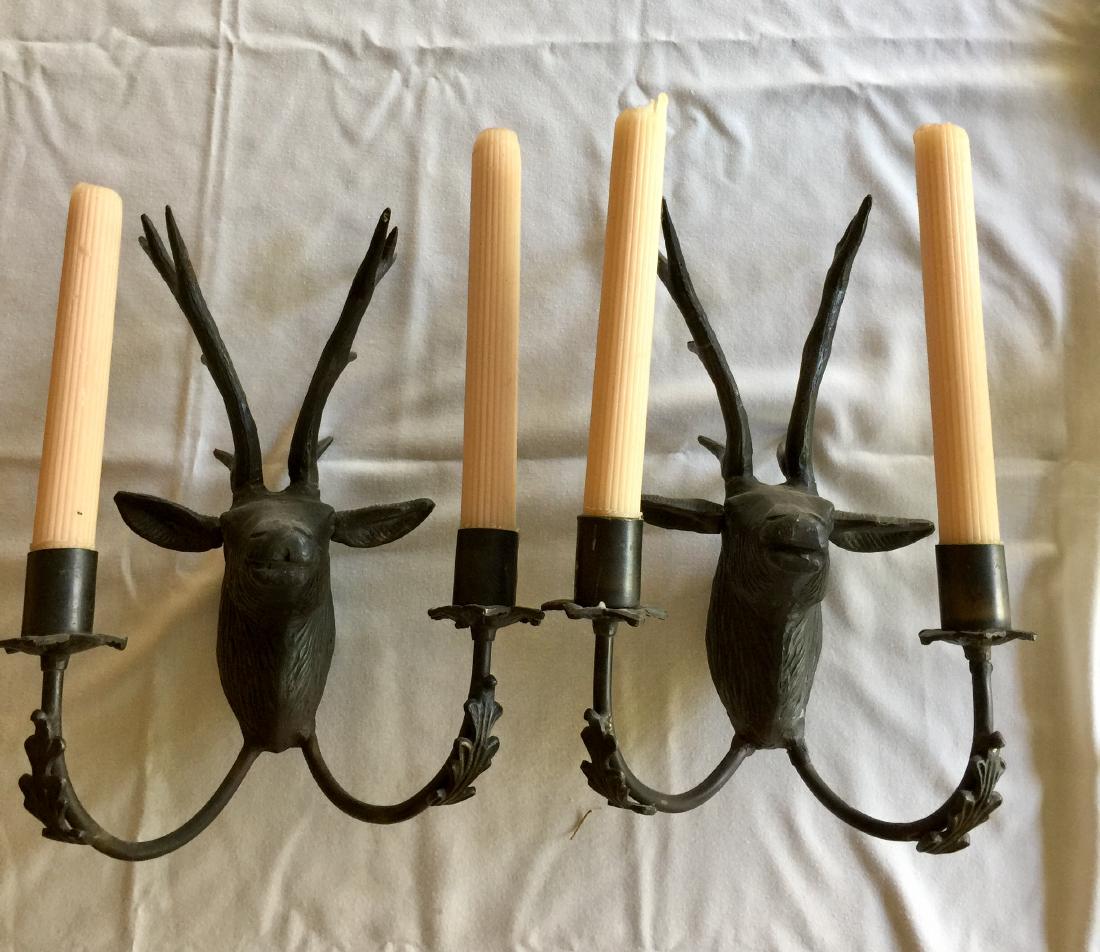 Pair of Bronze Buck Deer Sconces w/ Antlers (1 of 3)