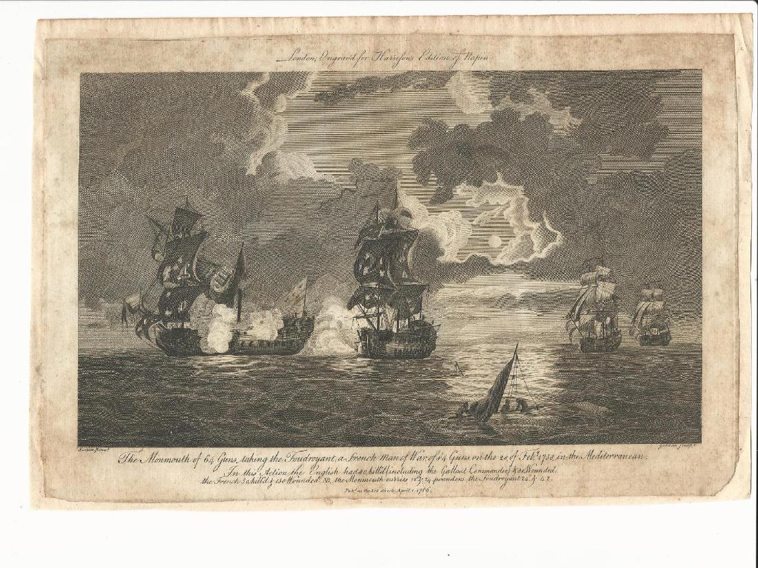 1786 Engraving Naval Battle Btwn ENG & FR War Ships (1 of 1)