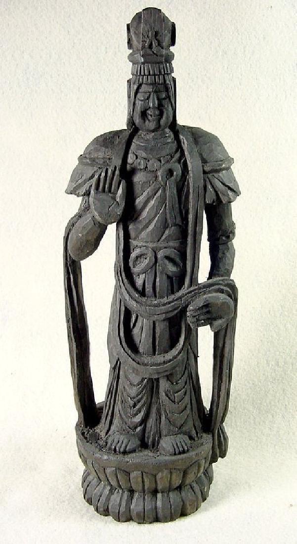 Vintage Japanese Showa Mingei Itto-Bori Carving: This is a classic example of Mingei Japanese folk art. The word mingei, combines the Japanese words for all people (min) and art (gei). It is a tall okimono carving done using the Itta-bori style of c