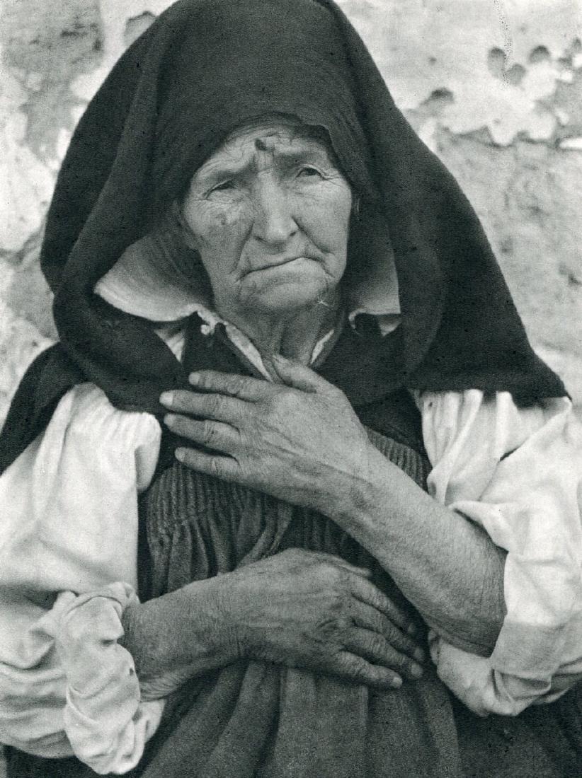 JOSE ORTIZ ECHAGUE - Old Woman from Anso: Artist: JOSE ORTIZ ECHAGUE Print Title: Old Woman from Anso Medium: Vintage Sheet-fed Gravure Printing Date: 1963 Printed: Spain Image Size: 6" X 8.5"" JOSE ORTIZ ECHAGUE (1886 - 1980) was a Spanish e
