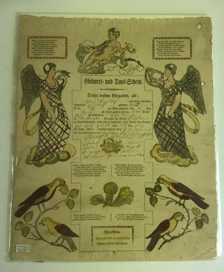 Antique Taufschein Fraktur Reading, Pennsylvania 1788. (1 of 3)