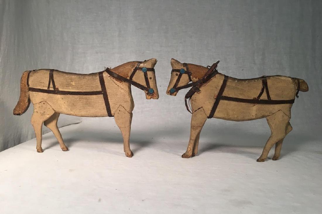 Pair of Folky Late 19th C Painted Wood Horses (1 of 2)