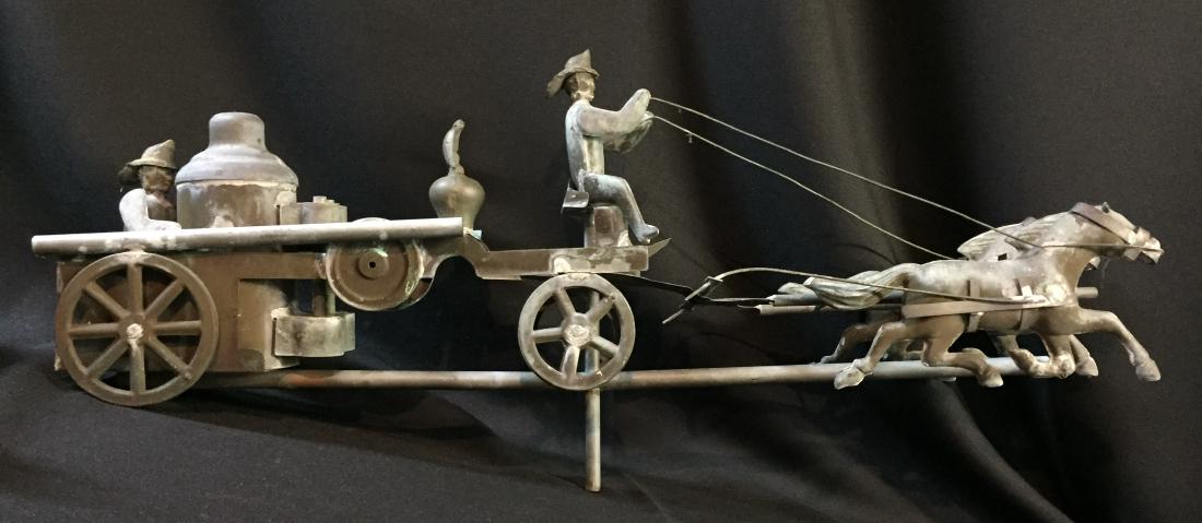 Vintage Copper w/ Zinc Heads Horse Drawn Weathervane (1 of 10)