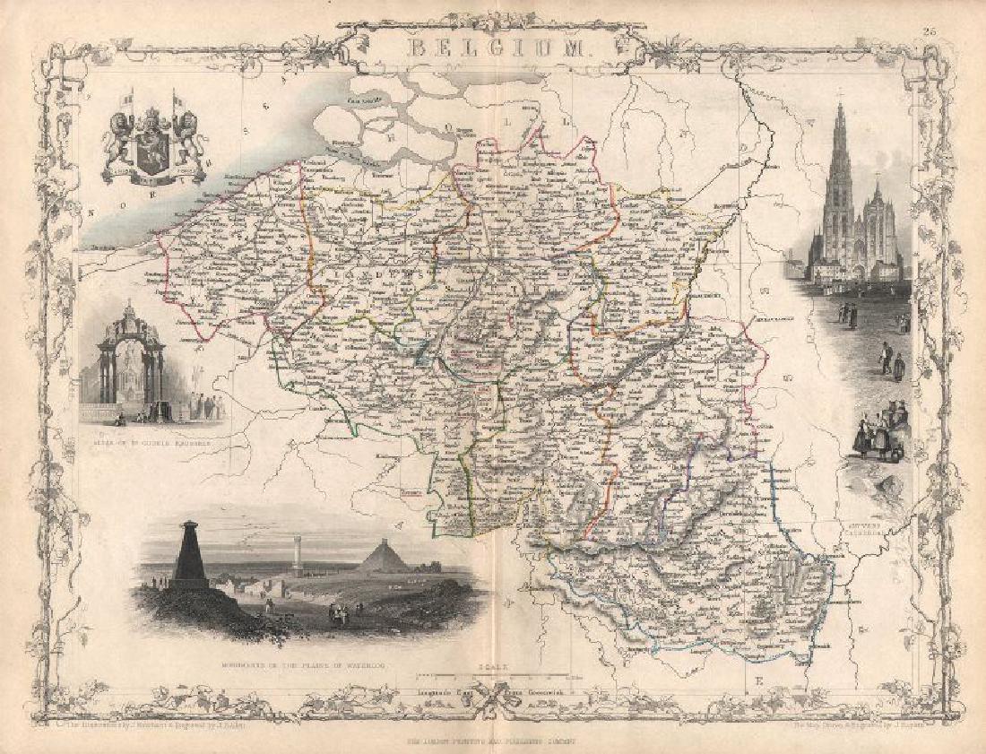 Tallis/Rapkin: Antique Map of Belgium & Luxembourg 1851 (1 of 2)