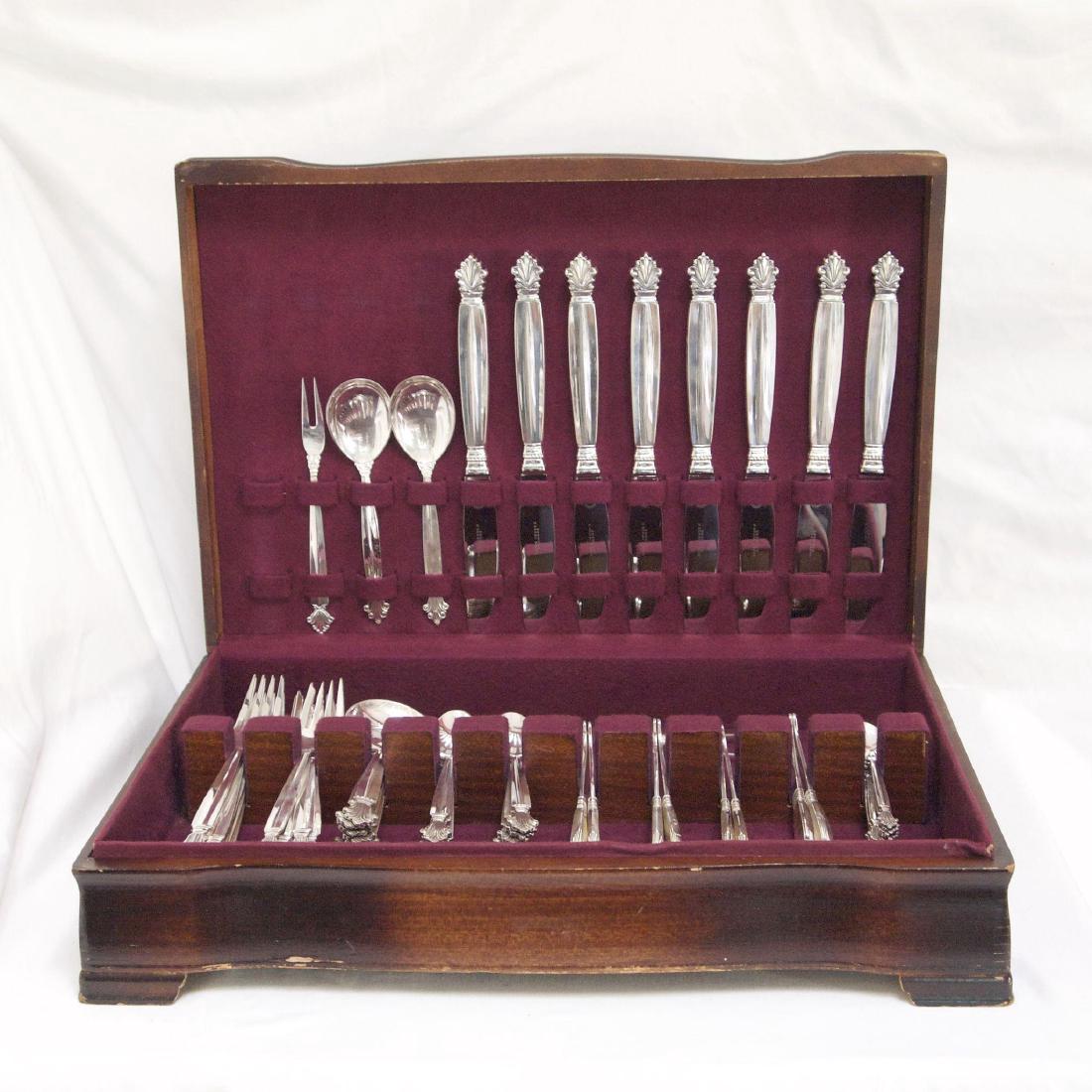 Georg Jensen Acanthus Sterling Silver Flatware Set: This is a stunning sterling silver Acanthus flatware set by Georg Jensen.; The Acanthus pattern, designed by the painter Johan Rohde, was released in 1917. George Jensen was inspired by nature and the
