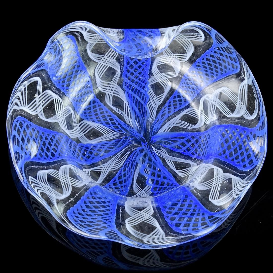 Murano Blue White Zanfirico Ribbons Art Glass Pin Dish (1 of 2)