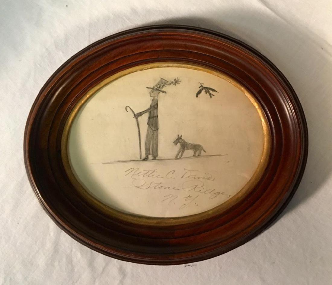Antique American Folk Pencil Drawing in Period Frame (1 of 3)