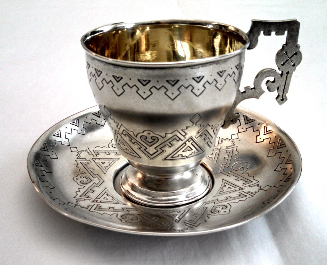 Antique Imperial Russian .84 Silver Cup & Saucer, 1880 (1 of 6)