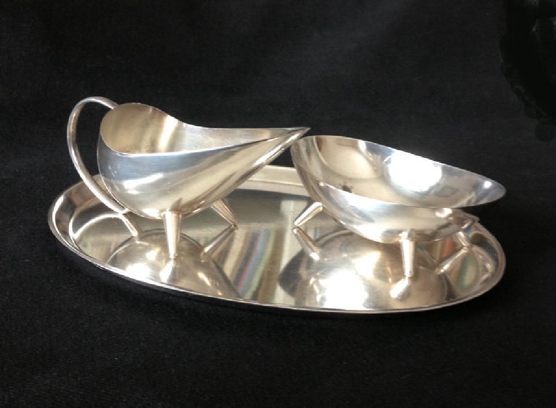 WMF German Modernist Silver Creamer Sugar Bowl & Tray (1 of 6)