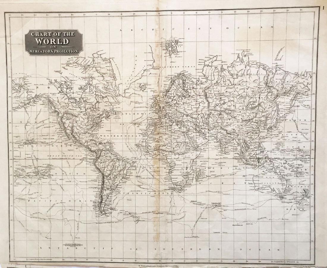 Thomson: Antique World Map, Mercator's Projection, 1814 (1 of 1)