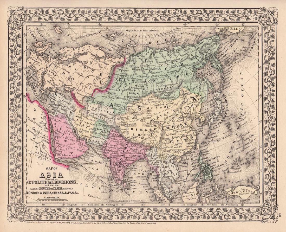 Mitchell: Antique Political Map of Asia, 1870 (1 of 1)