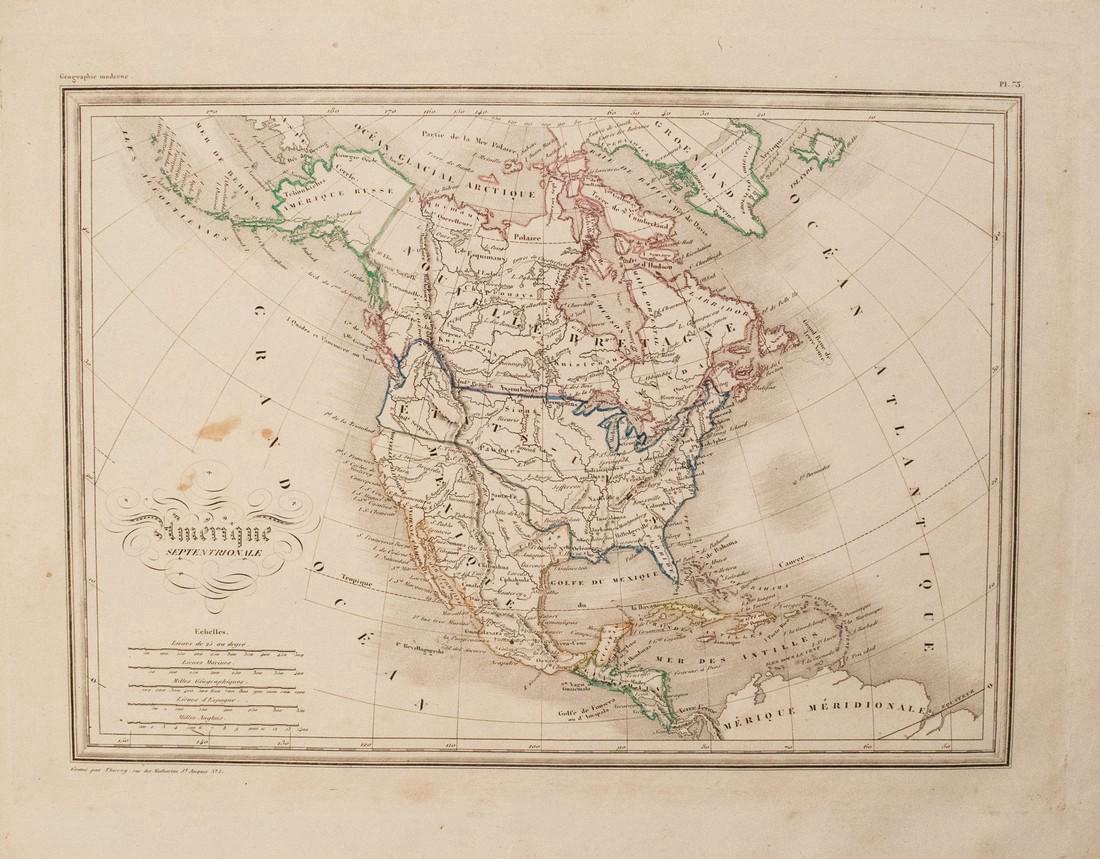 Thierry: Antique Map of North America, 1835: Map: 1835 Thierry Map of North America -- Amerique Septentrionale Cartographer: Thierry Year / Place: 1835, Paris Dimensions: 9.1 xx 11.8 in. Condition: Very Good. Wide margins. Some soil spots that d