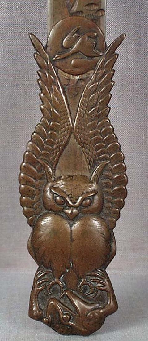 Antique Japanese Bronze Page Turner; Owl & Frog, 19th C (1 of 6)