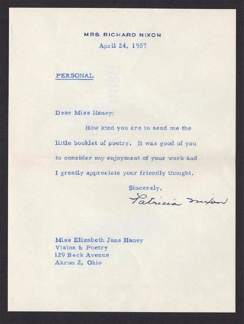 Note: Signed By Patricia Nixon As Second Lady (1957) (1 of 2)
