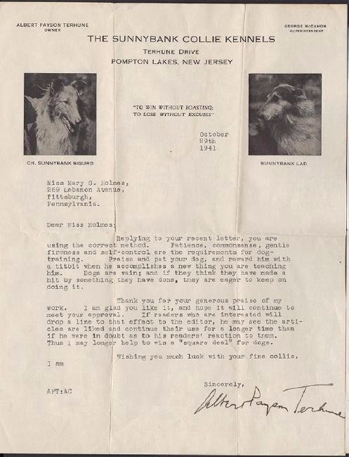 Typed Letter: Signed By Author Albert Payson Terhune (1 of 2)