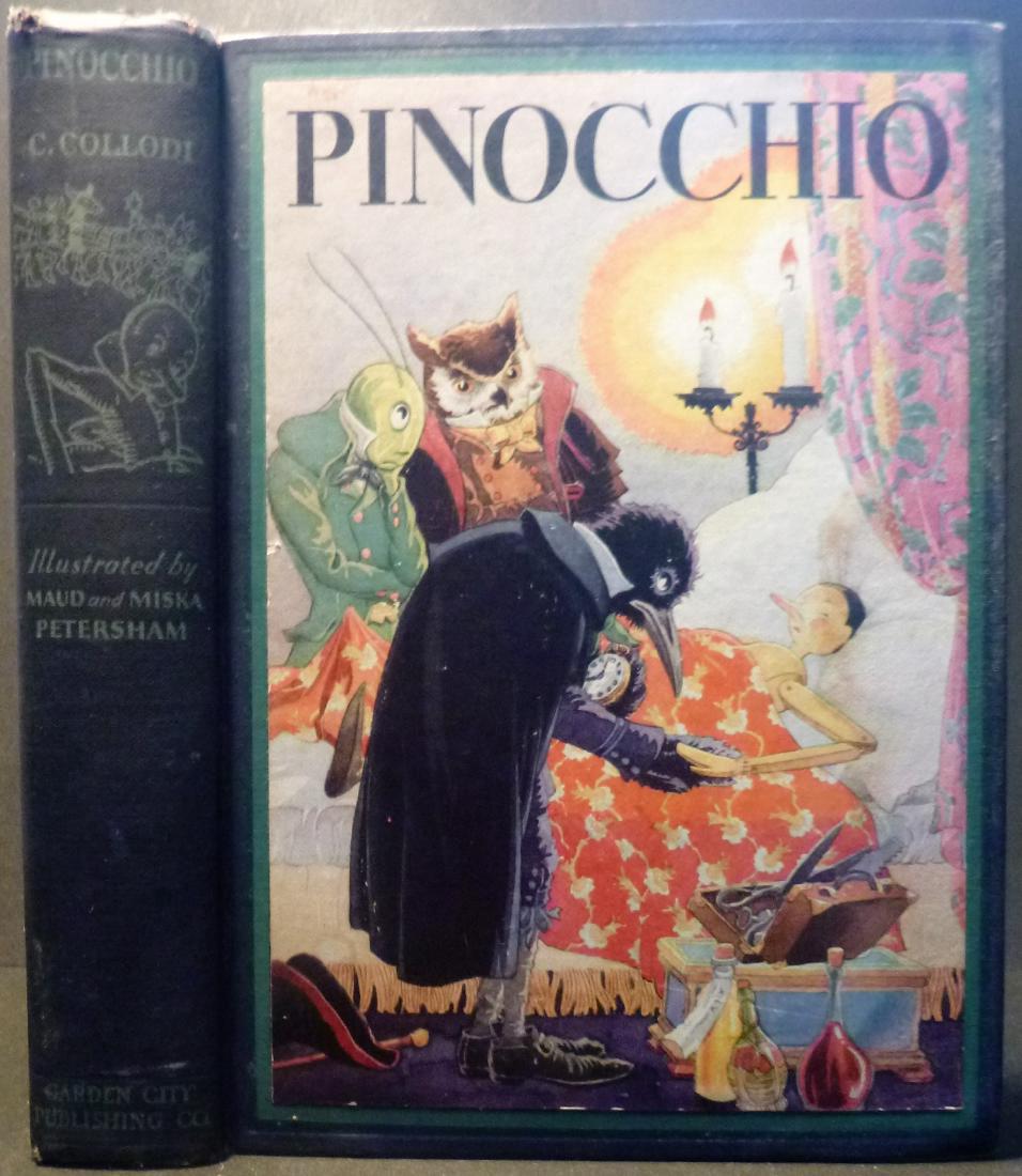 Maud & Miska Petersham: Pinocchio, Illustrated: Item: Maud & Miska Petersham: Pinocchio, Illustrated Published in 1932. Approx. 6.5x9 inches, and in fair condition. Terrific illustrations by the Petershams. A magical puppet longs to be human. In an