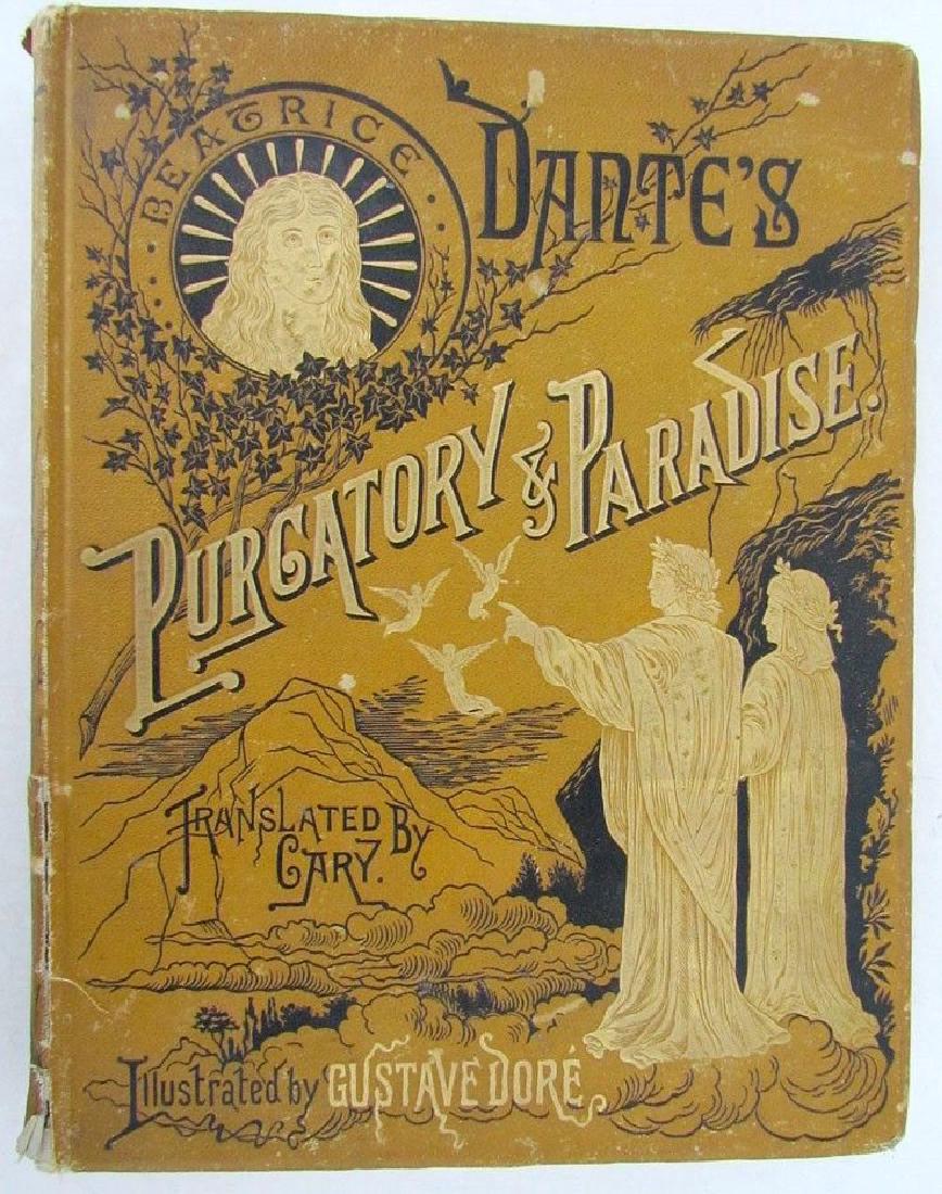 Dante's Purgatory & Paradise, Illus. by Gustave Dore: Item: Dante's Purgatory & Paradise, Illus. by Gustave Dore Size 12 by 10.5". Circa 1880s. Beautifully illustrated. Good condition of pages. Worn binding with some damage to the spine, visible on the p