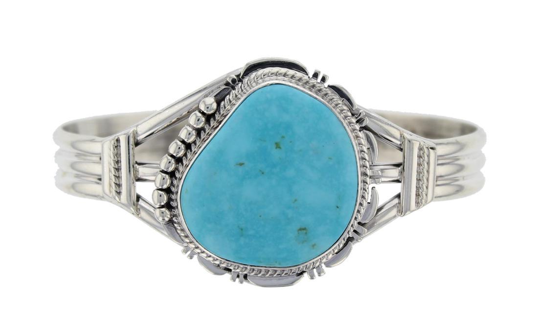 J. Nelson Navajo Sterling Silver Turquoise Bracelet: Turquoise Bracelet Navajo Southwest Native American Jewelry Signed J. Nelson. Weight: 29.5 Grams ,5 1/2 " inner, 1" gap, 6 1/2" Total. Metal Purity: 0.925 No Reserve: This lot starts at $1 and has no 