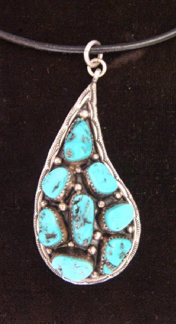 Navajo Sterling Silver Kingman Turquoise Necklace (1 of 8)