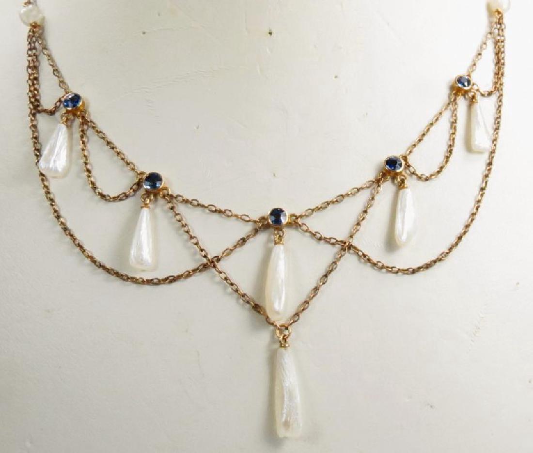 Antique Art Nouveau 14K Gold Sapphire Pearl Necklace (1 of 6)