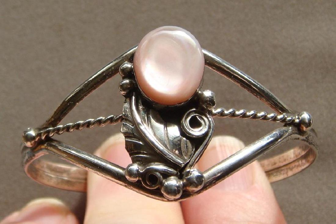 Vintage Navajo Sterling Silver Mother of Pearl Bracelet (1 of 9)