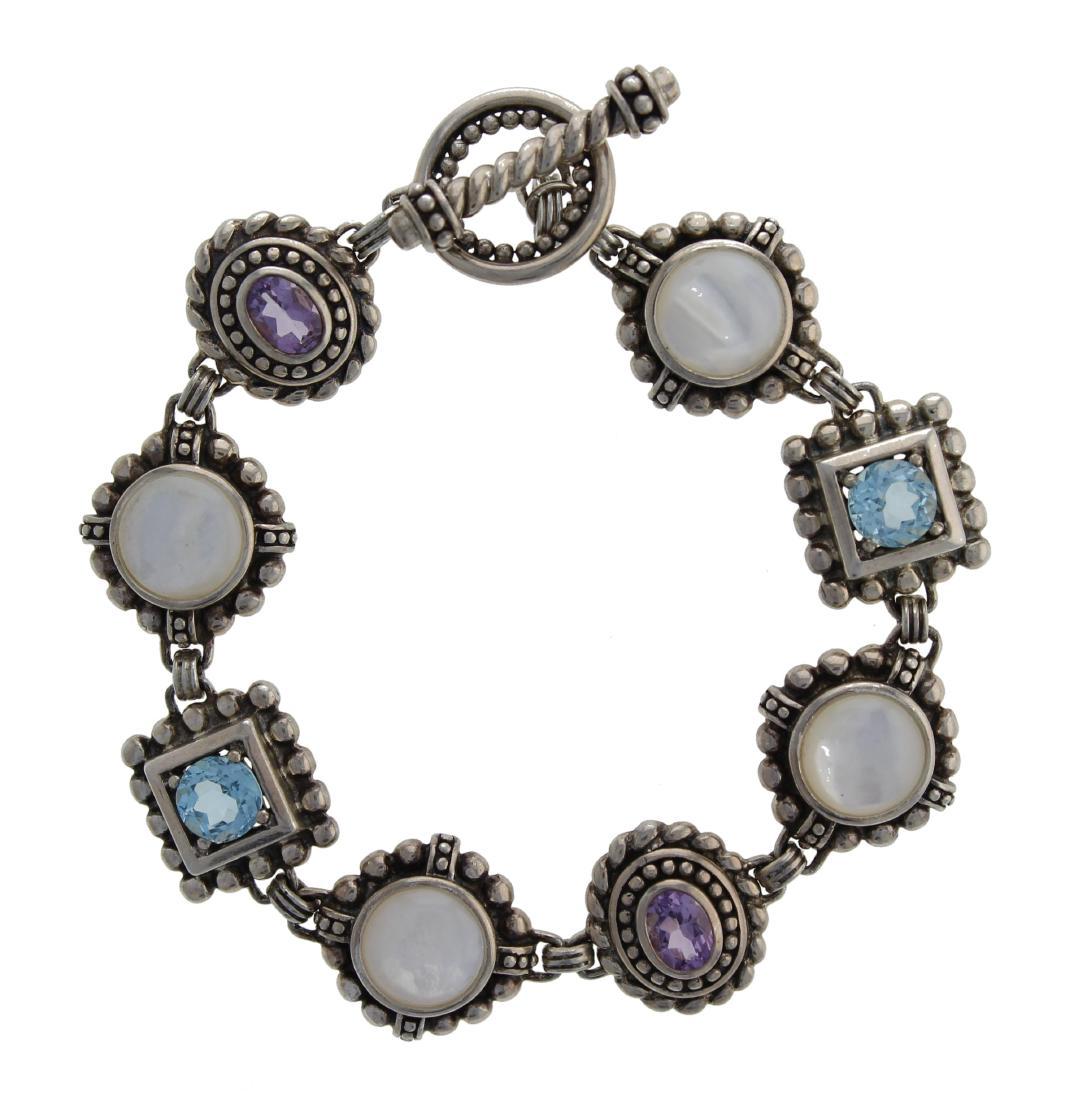 Sterling Gemstones Shell Bracelet Signed A Thailand (1 of 1)
