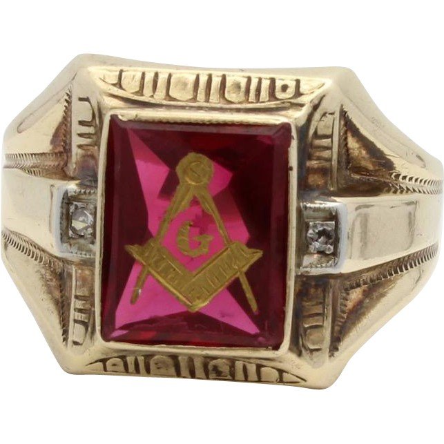 Vintage Otsby Barton 10K Gold Diamond Masonic Ring (1 of 4)