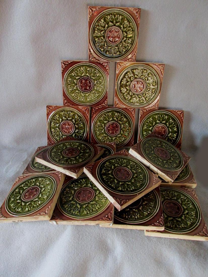 17 Matching 19th Century Antique Art Pottery Tiles (1 of 5)
