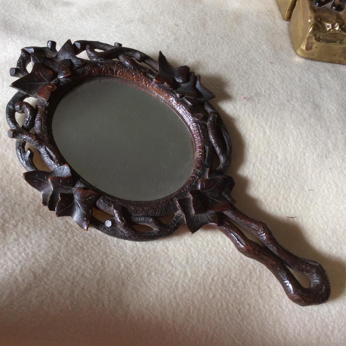 Antique German Black Forest Carved wood Hand Mirror (1 of 5)