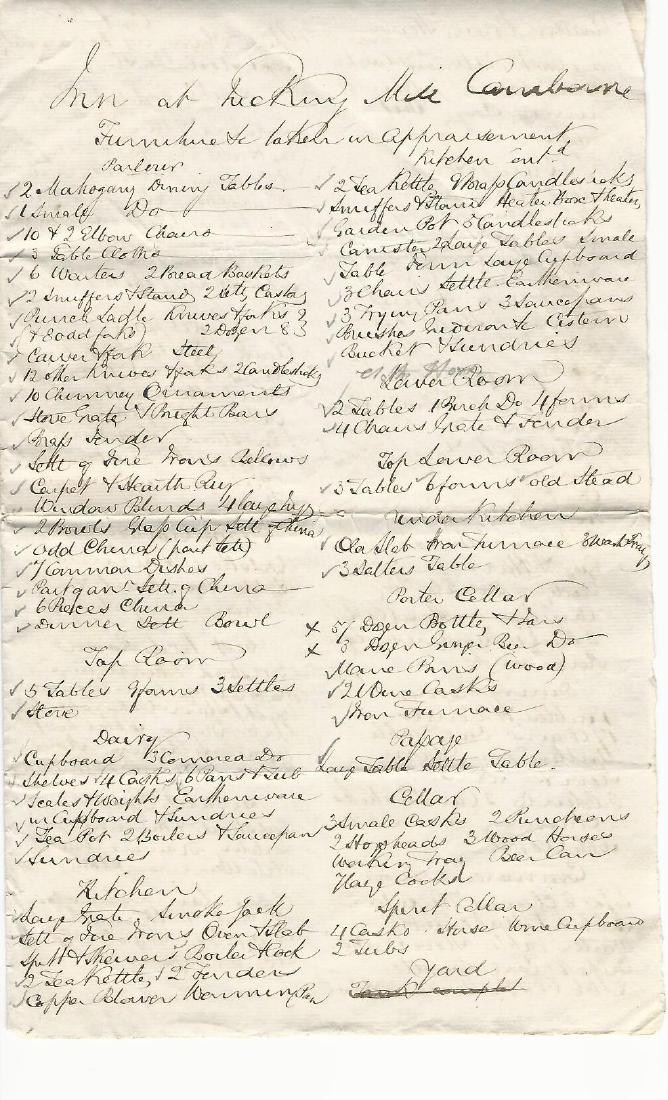 18th C Inventory of an English Inn (1 of 2)
