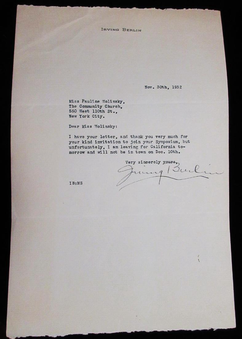 Autographed letter, Irving Berlin (1 of 3)
