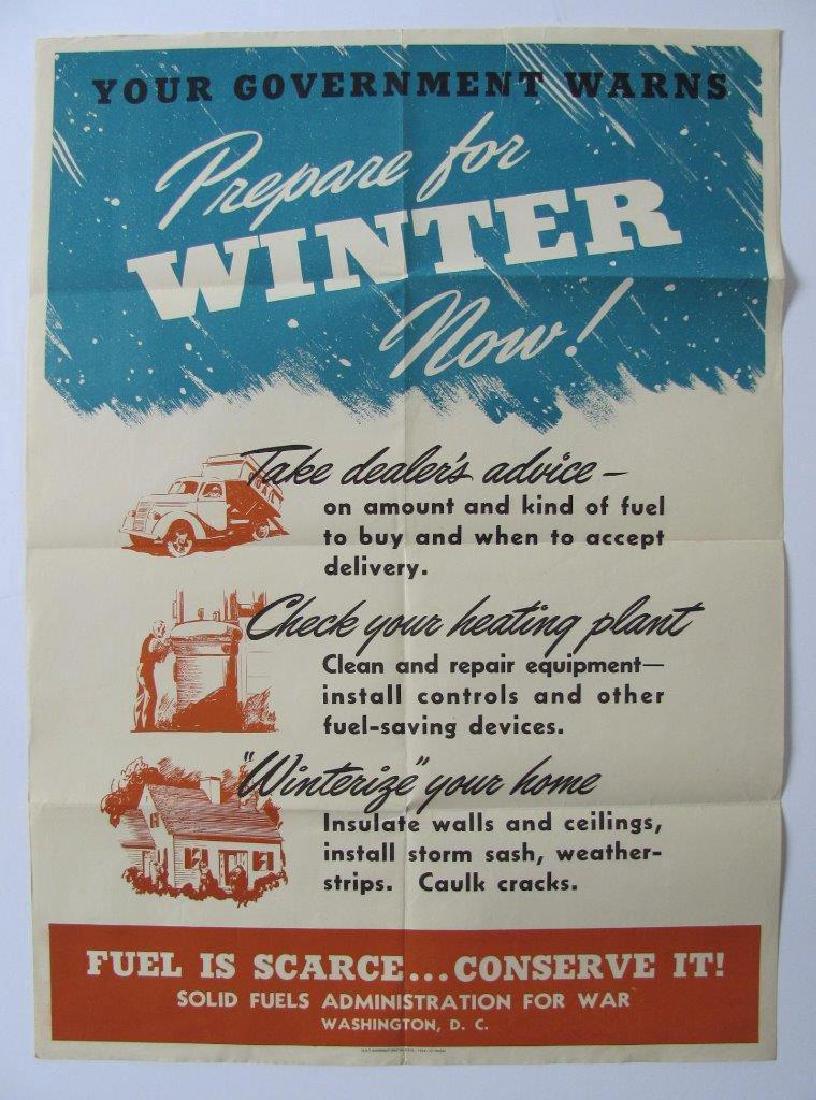 c1940 VINTAGE WWII POSTER CONSERVE FUEL PREP FOR WINTER (1 of 1)
